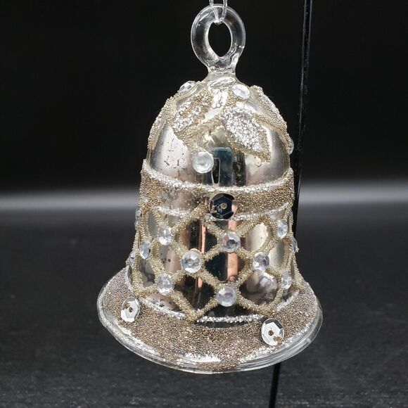 Vintage Mercury Glass Bell Ornament 3" Hand Blown Silver Sugared Design - Picture 5 of 8
